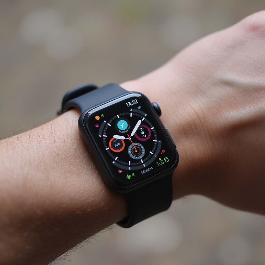 Mężczyzna sprawdza powiadomienia na inteligentnym zegarku podczas joggingu w parku