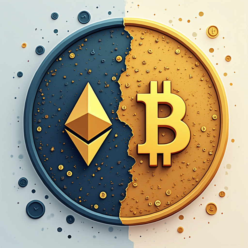 Porównanie technologii blockchain Ethereum i Bitcoin z wykresem pokazującym różnice w szybkości transakcji i zastosowaniach