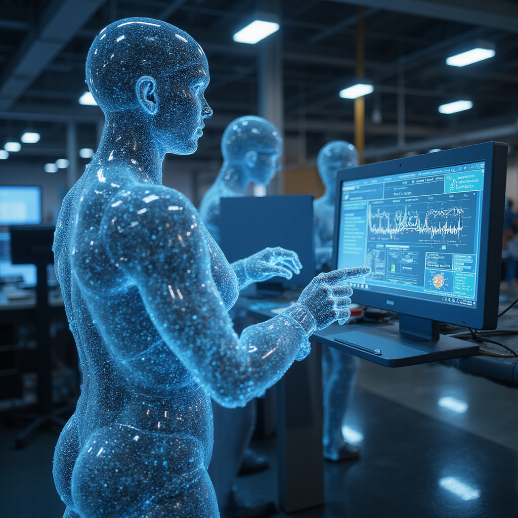 Cyfrowy bliźniak fabryki pokazujący w czasie rzeczywistym przepływ produkcji i wydajność maszyn