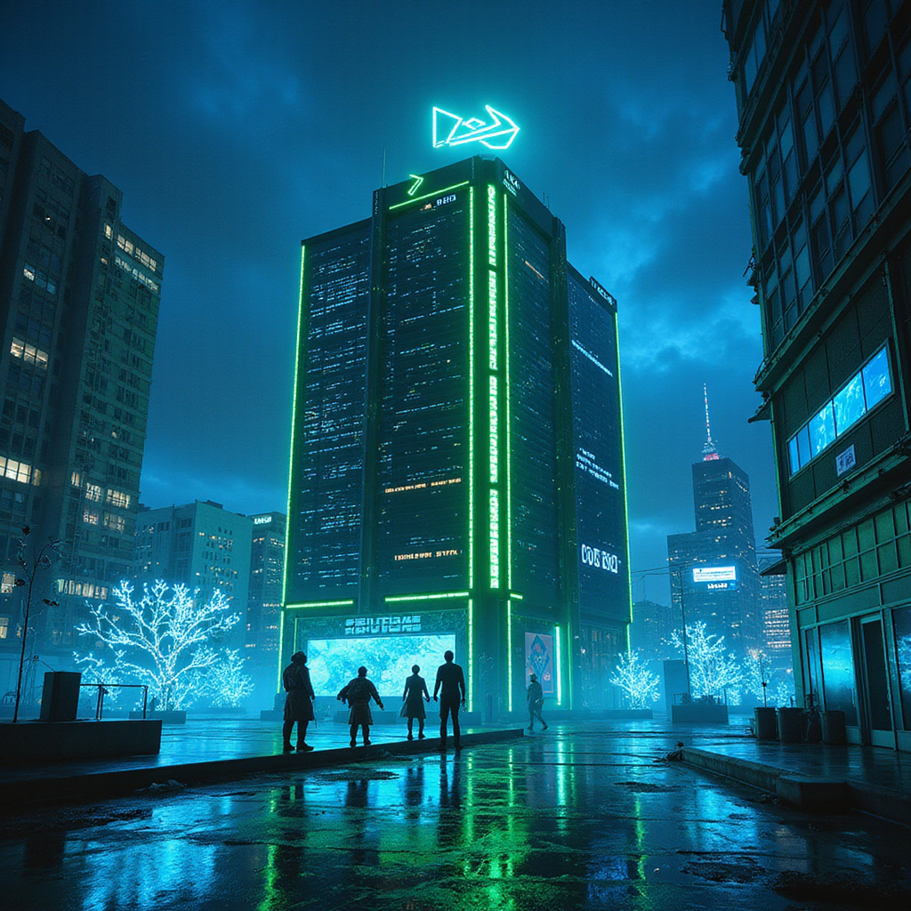 Grafika przedstawiająca logo Nvidii obok symboli sztucznej inteligencji i start-upów, ilustrująca strategiczne inwestycje firmy w rozwój technologii AI.