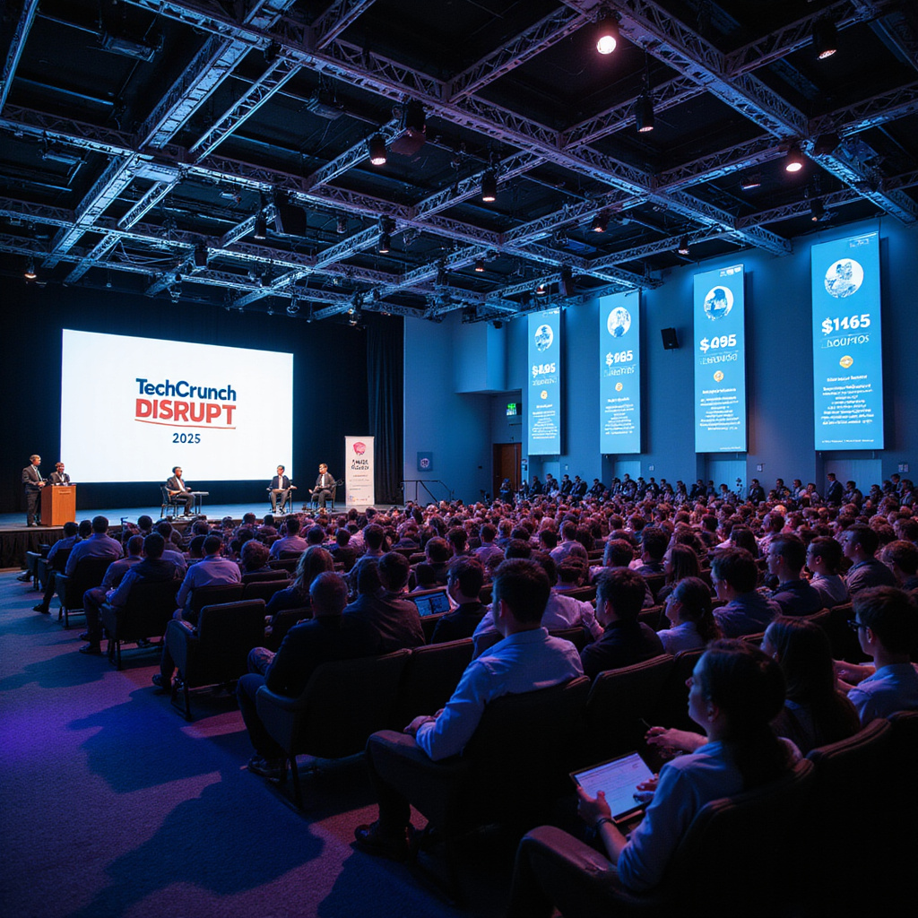 Uczestnicy TechCrunch Disrupt 2025 podczas interaktywnych dyskusji w Moscone West w San Francisco.