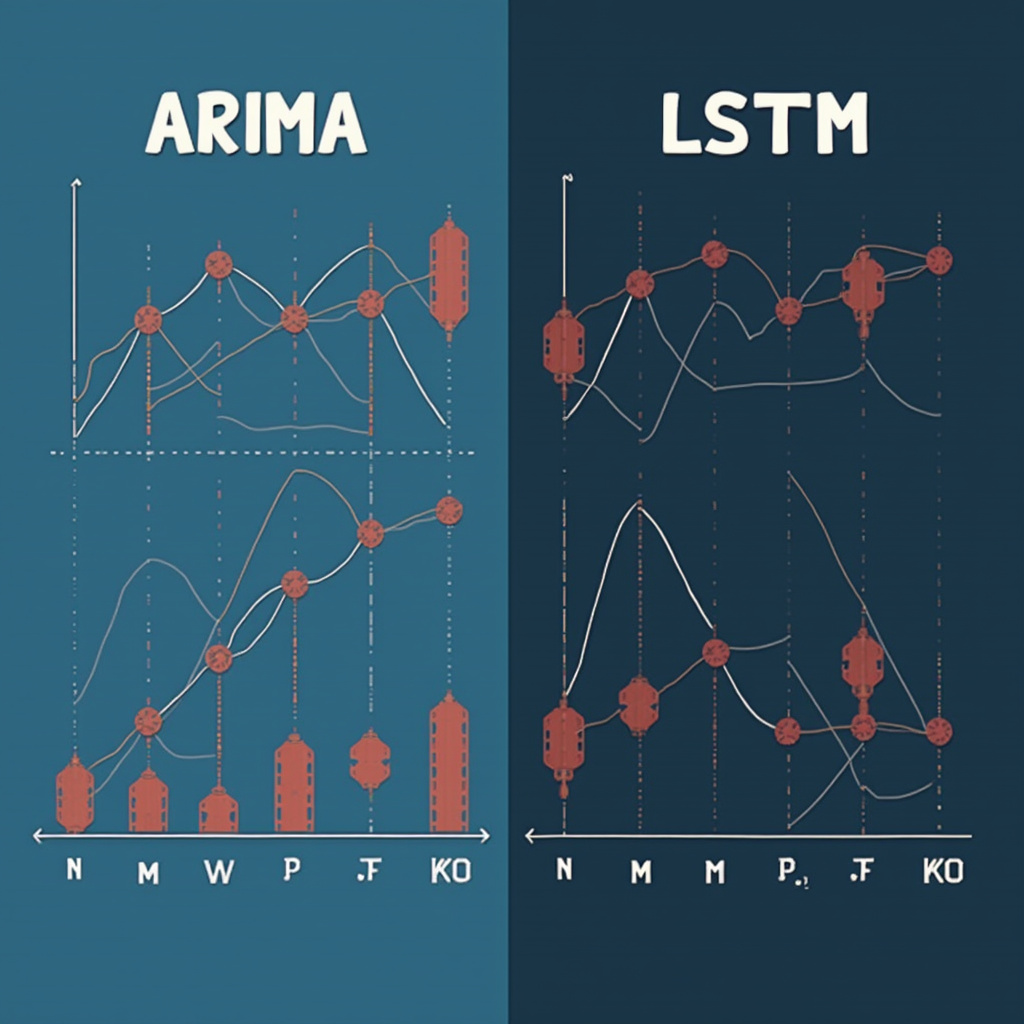 Alt text dla obrazków: Wykres liniowy przedstawiający szereg czasowy z zaznaczonym trendem i sezonowością