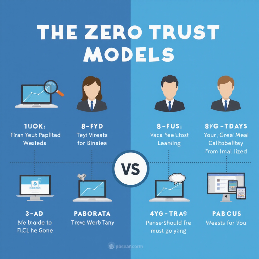 Infografika przedstawiająca schemat działania modelu Zero Trust z wyróżnionymi elementami weryfikacji tożsamości i kontroli dostępu