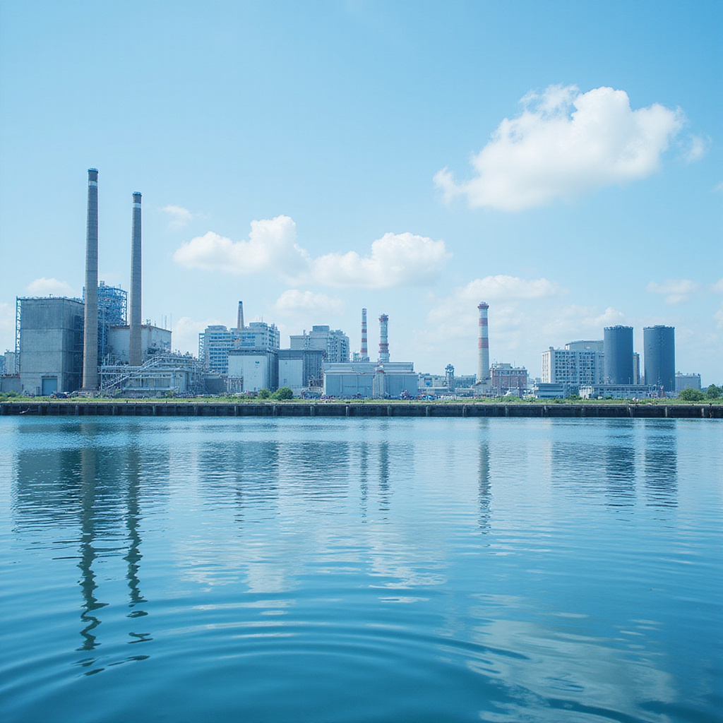 Nowoczesna fabryka z systemem recyklingu wody, pokazująca zrównoważone rozwiązania przemysłowe