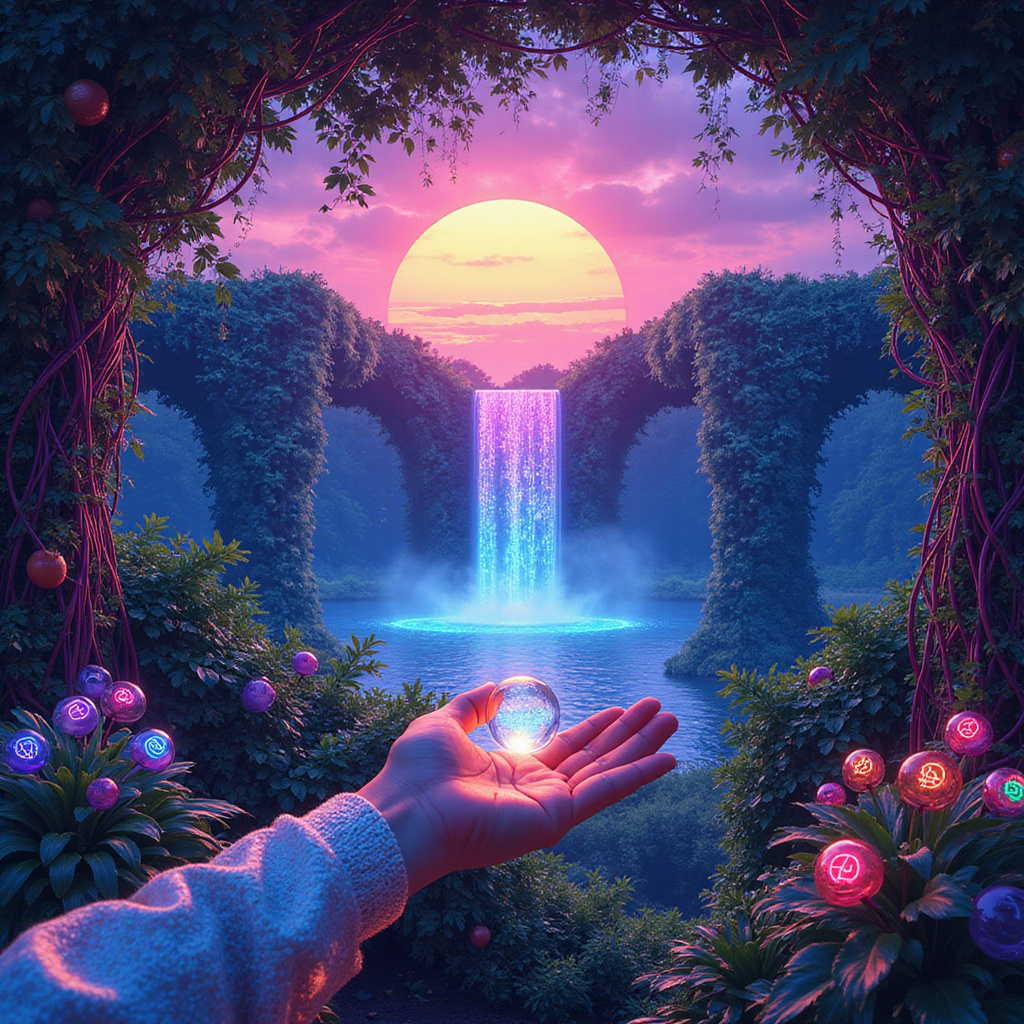 Grafika przedstawiająca schemat działania yield farmingu w protokołach DeFi z zaznaczonymi pulami płynności i tokenami