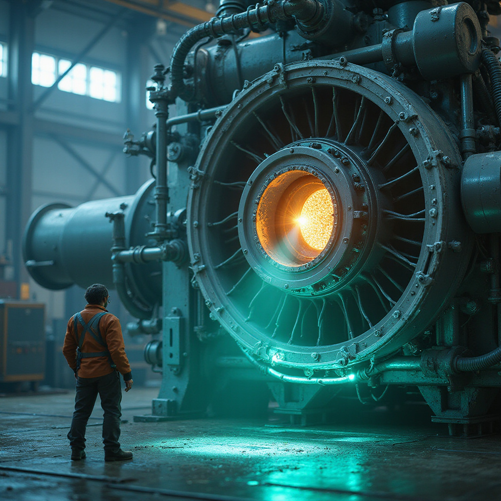 Inżynier analizujący dane z czujników maszyn przemysłowych wspierany przez system AI