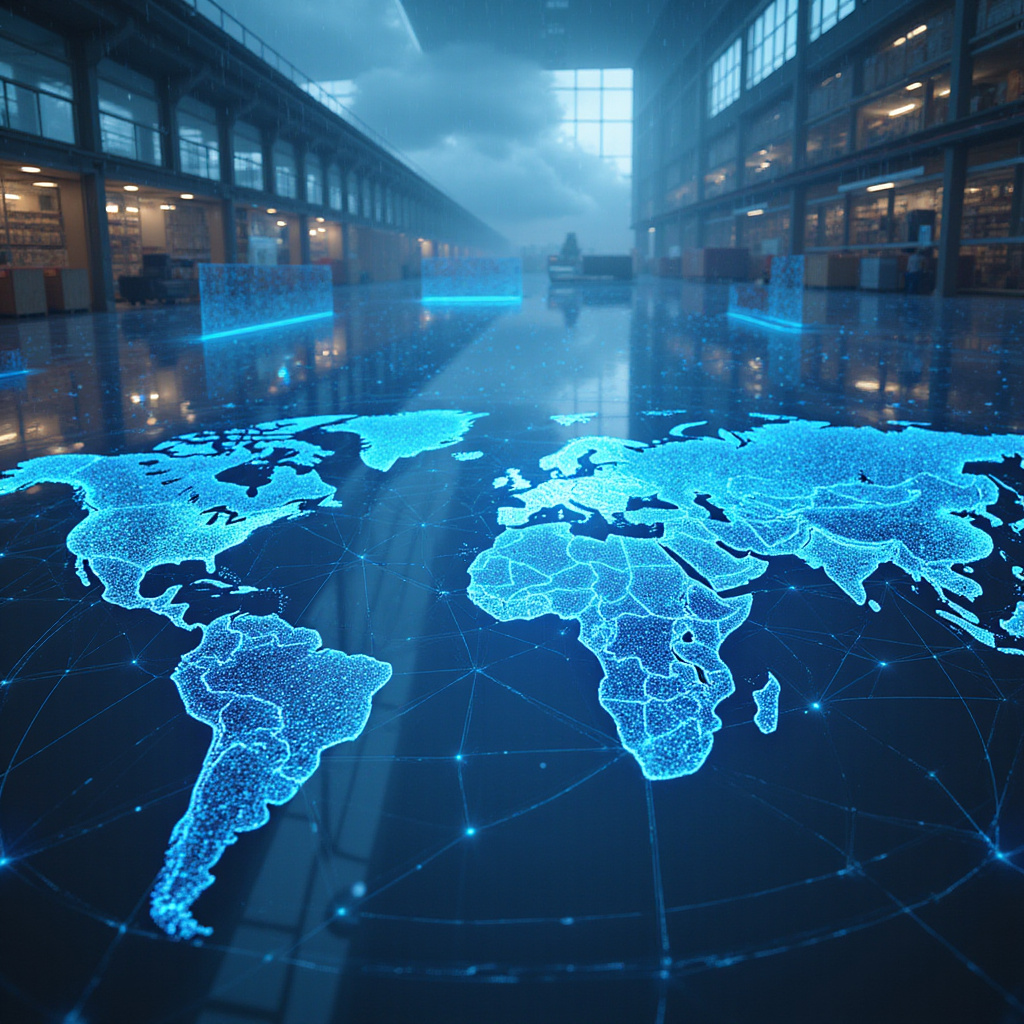 Sztuczna inteligencja analizująca dane logistyczne w czasie rzeczywistym na ekranie komputera