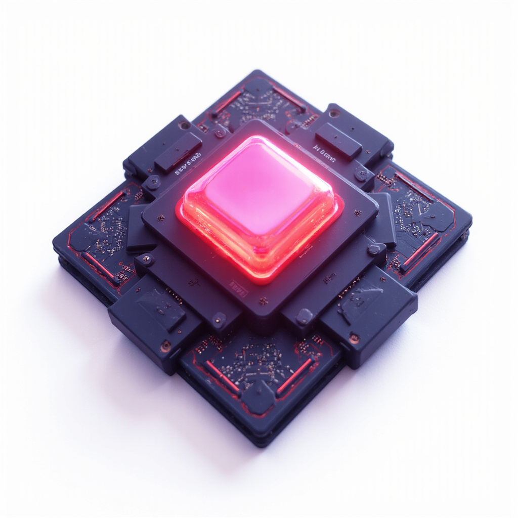 Logo Upscale AI oraz ilustracja nowoczesnych chipów AI w tle