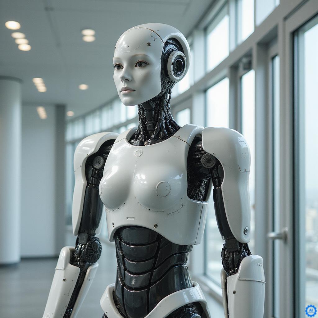 Diagram przedstawiający mózg humanoidalnego robota w centrum treningowym w Pekinie, gdzie uczestnicy z sensorami powtarzają codzienne czynności.