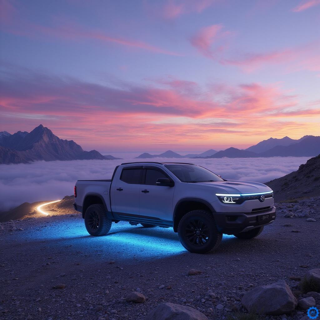 Nowoczesny elektryczny SUV Rivian z wyświetlaczem pokazującym interakcję z zaawansowanym asystentem AI podczas jazdy