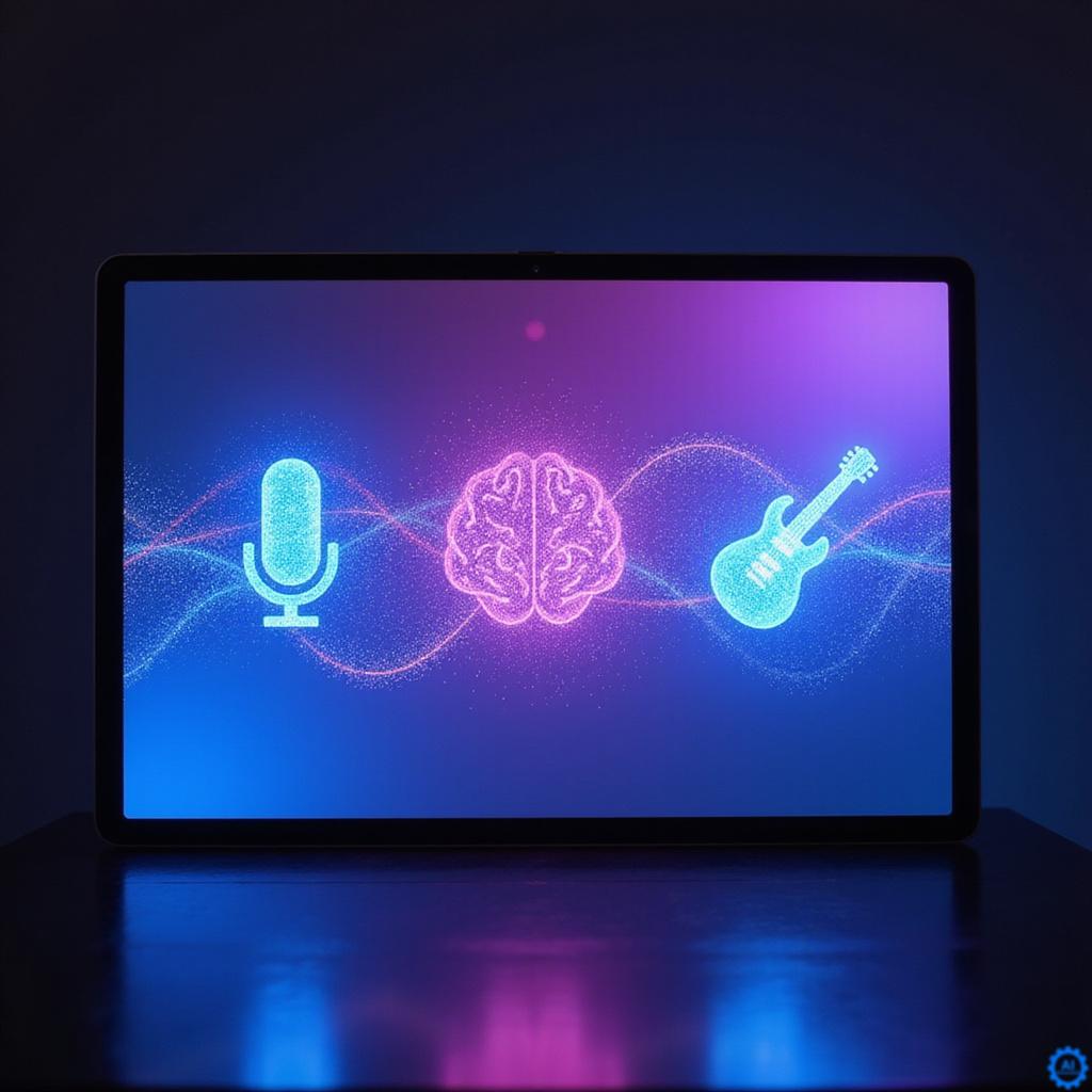 Ekran smartfona z widoczną nową etykietą AI na stronie odtwarzacza YouTube Music, pokazującą szczegóły udziału sztucznej inteligencji w tworzeniu utworu.